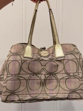 Coach Signature Canvas Tote in Beige, Pink and Gold
